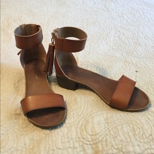 Brown Leather Ankle Strap Sandals with Tassells